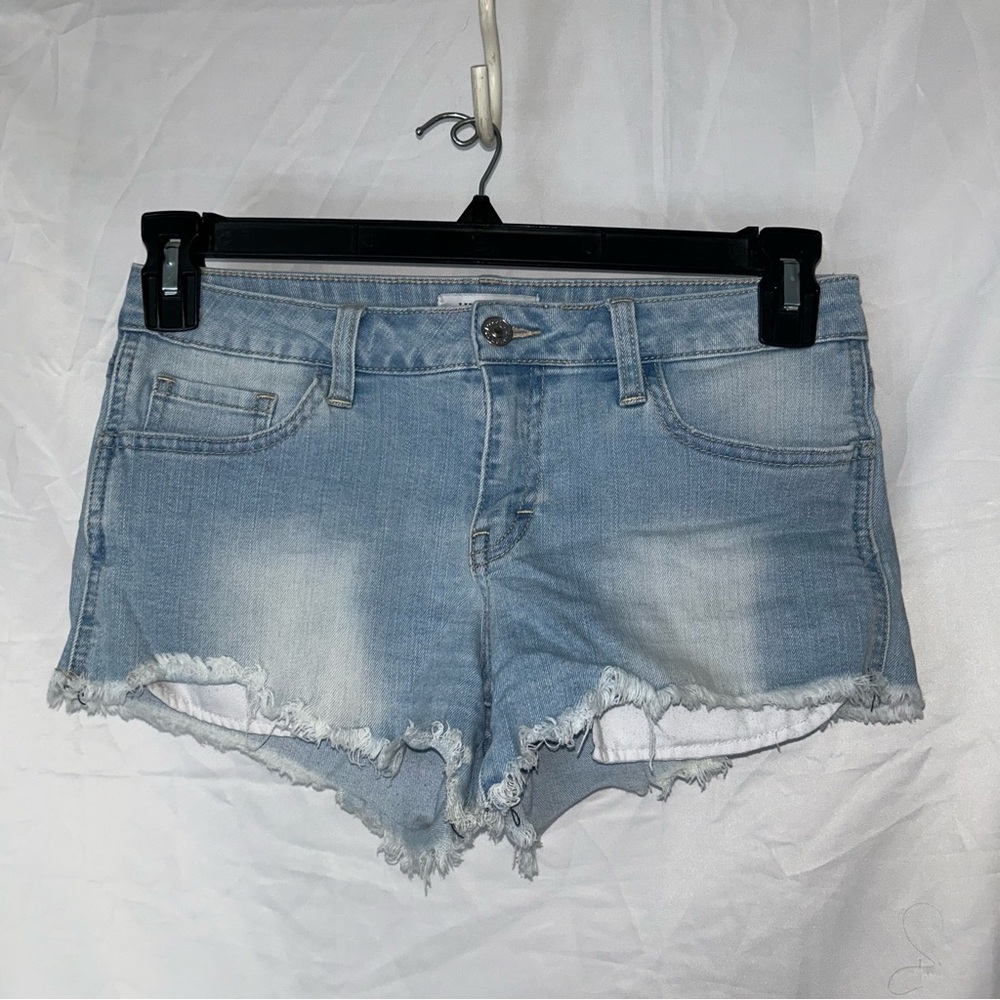 Just USA Shorts Light Blue Jean Denim Mid Rise Mini Small Raw Hem